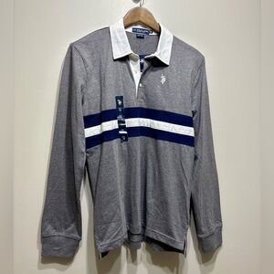 NWT U.S. Polo Assn. Long Sleeve Stripe Polo Collared Shirt Top Grey
